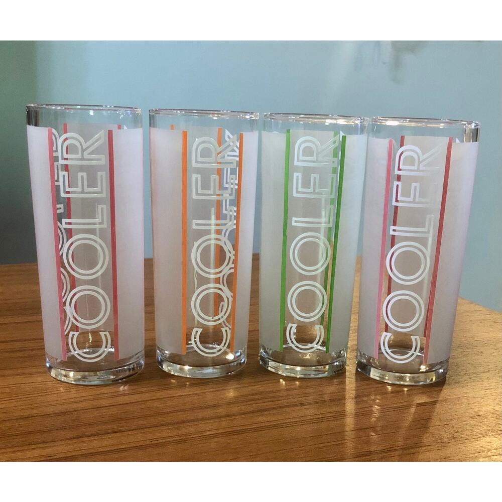 Libbey COOLER Stripe Highball Tom Collins Cocktail Barware Red/Pink Orange Green